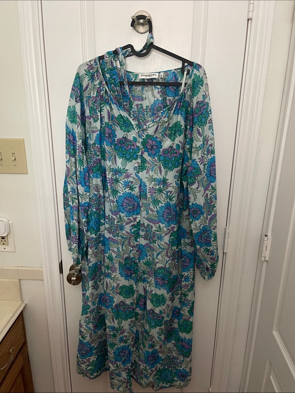 Vintage-Inspired Teal & Purple Floral Maxi Dress